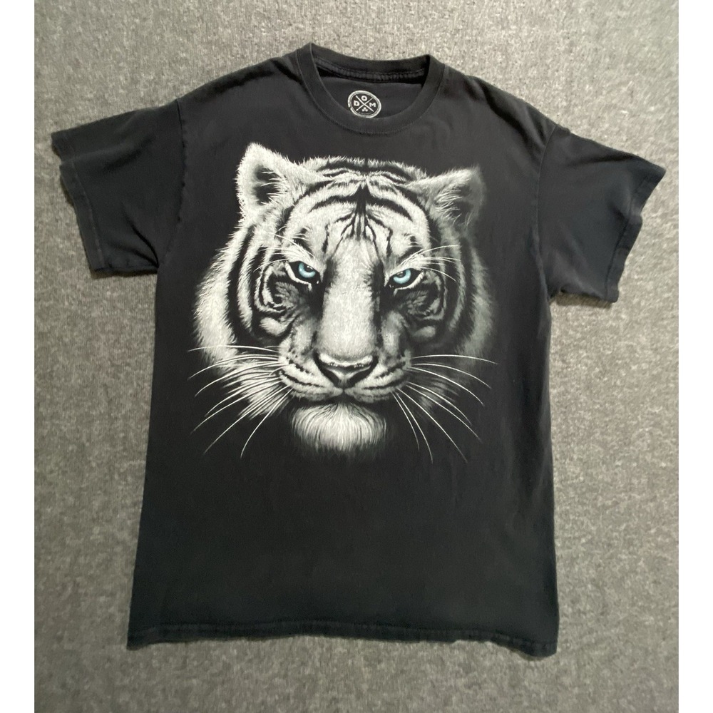 White Tiger Shirt Cotton Tee Art Graphic Short Sleeve Crew Neck Size M